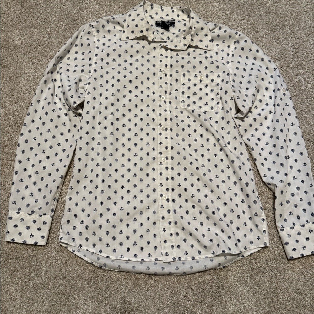 Men's Casual White and Dark Blue Printed Shirt
